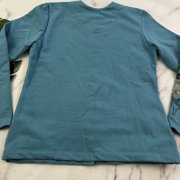 Artisan Vintage Y2k Sweatshirt Cardigan Size S Blue Birds Floral Buttons Grandma - Picture 12 of 12